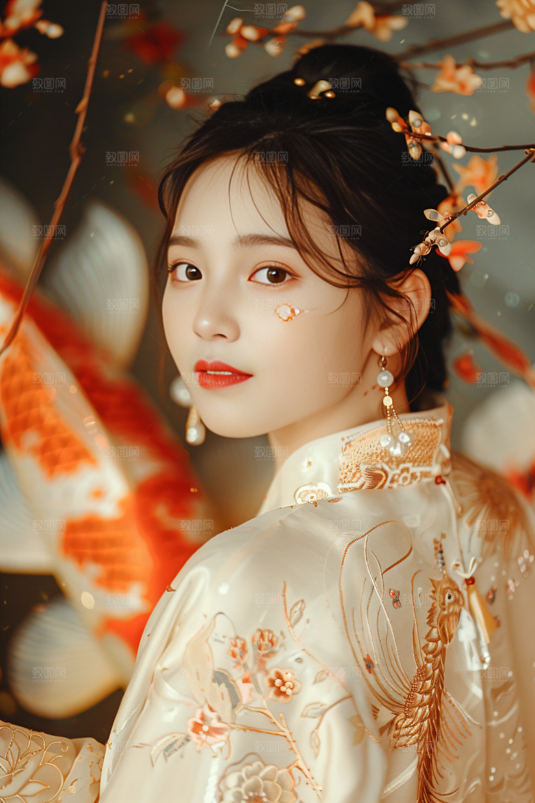 锦鲤汉服美女肖像优雅素材