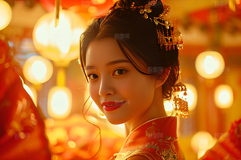 锦鲤汉服美女吉祥高清素材