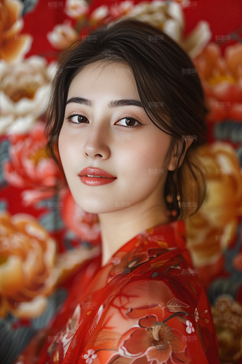 锦鲤汉服美女肖像吉祥素材