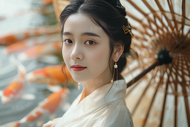 锦鲤汉服美女古风金鱼素材