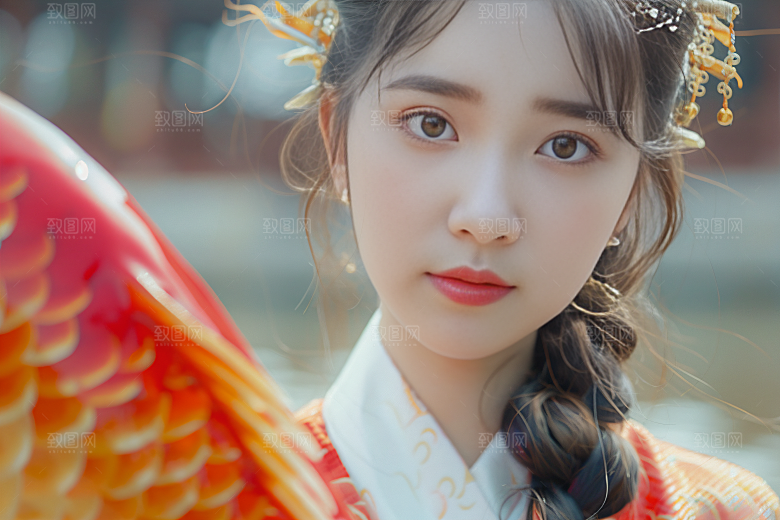 锦鲤汉服美女古风金鱼素材