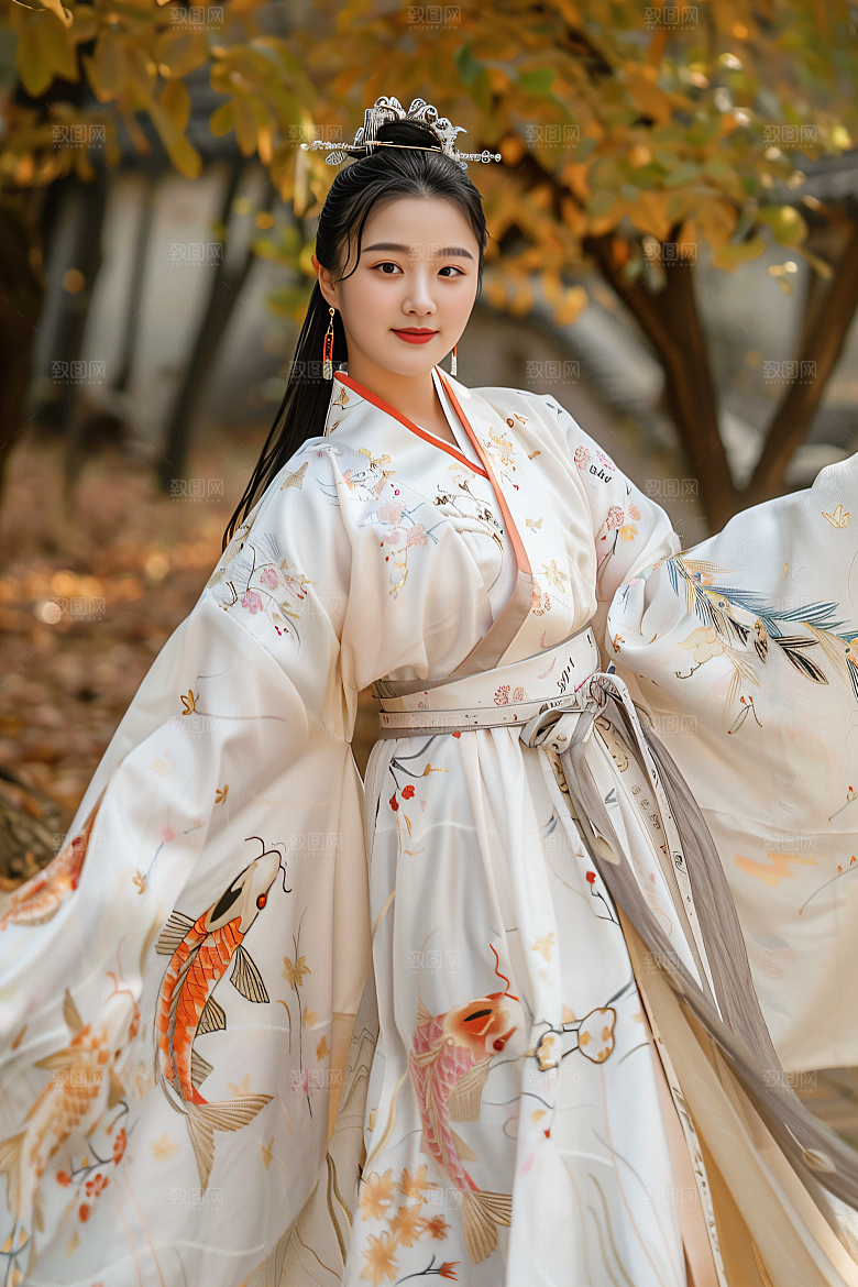 锦鲤汉服美女吉祥金鱼素材