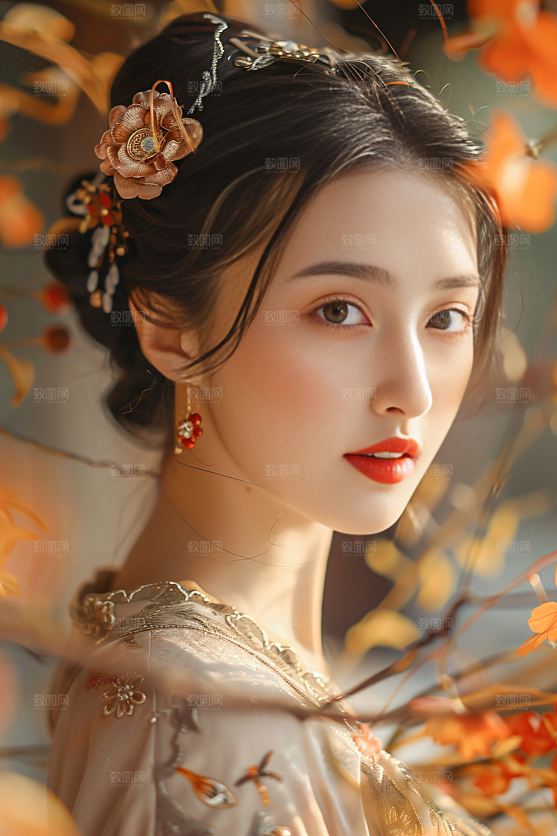 锦鲤汉服美女吉祥高清素材