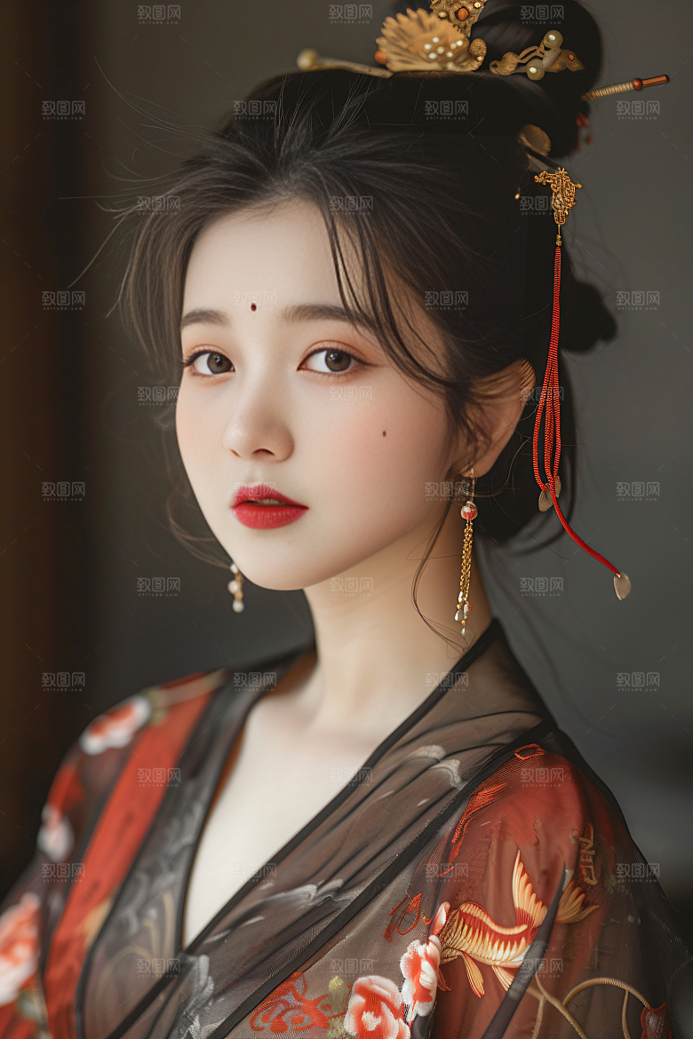 锦鲤汉服美女人像古风素材