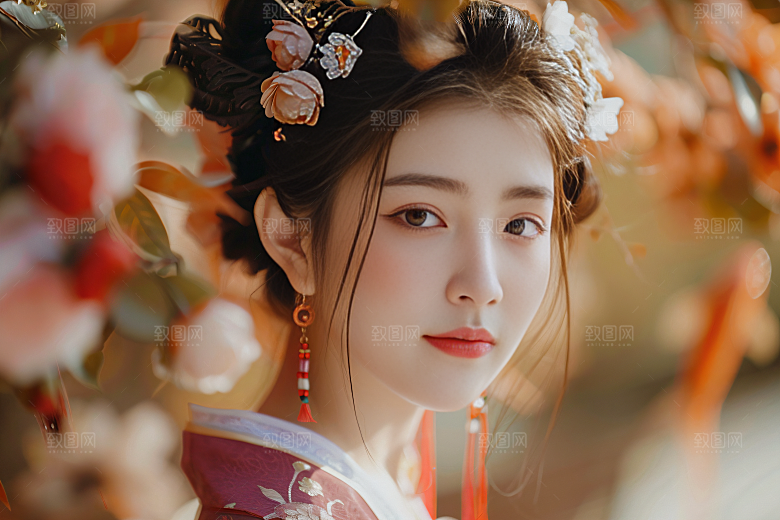 锦鲤汉服美女唯美金鱼素材