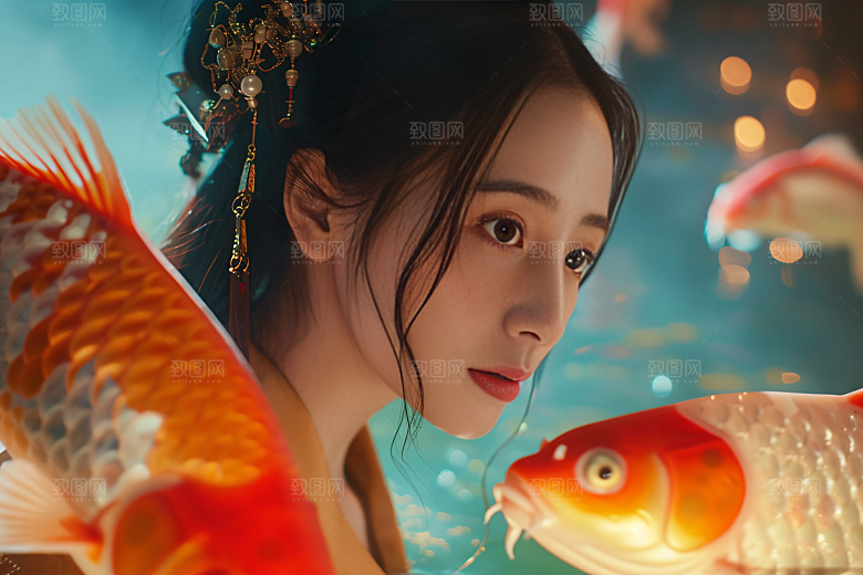 锦鲤汉服美女古风古风素材