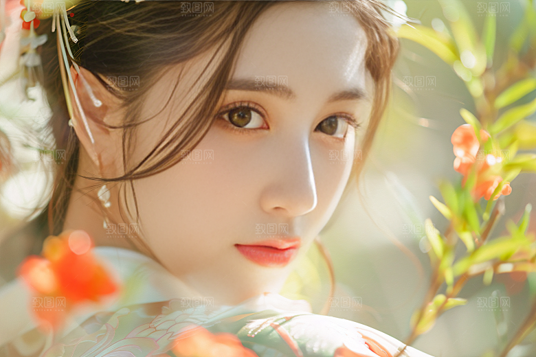锦鲤汉服美女中国风精致素材