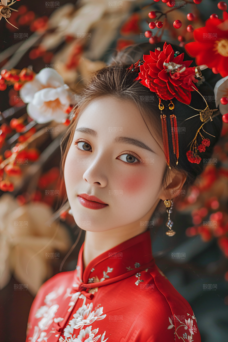 锦鲤汉服美女唯美高清素材