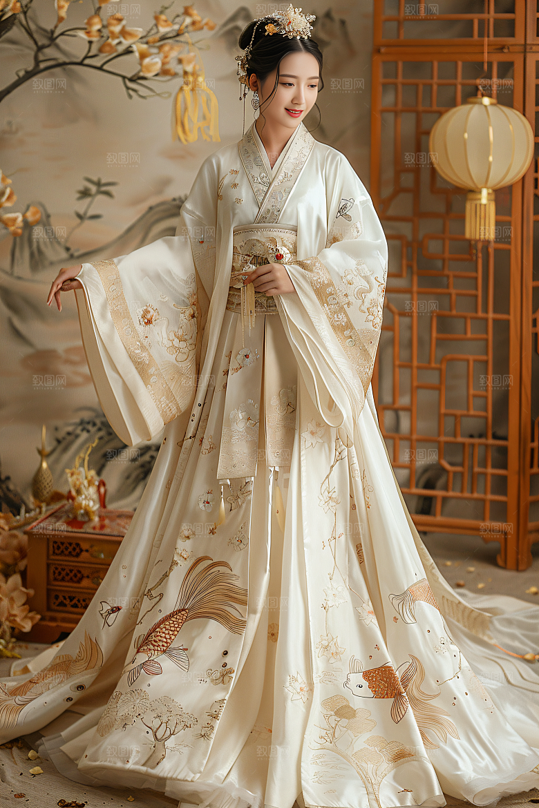 锦鲤汉服美女古风金鱼素材