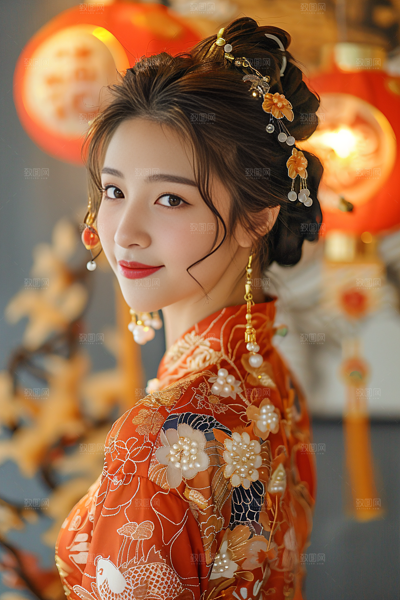 锦鲤汉服美女古风金鱼素材