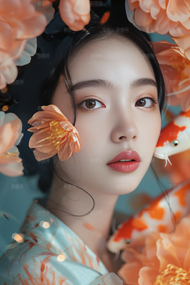 锦鲤汉服美女高清古风素材