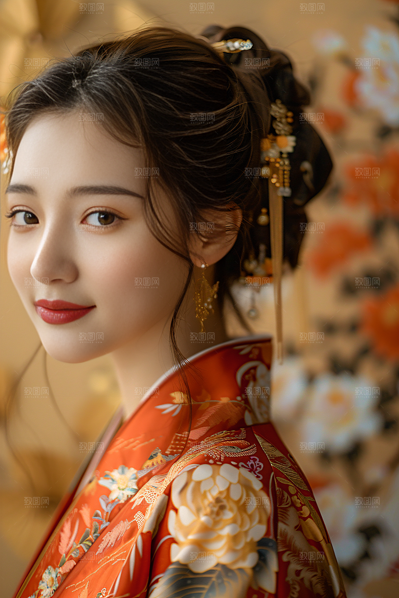 锦鲤汉服美女古风中国风素材