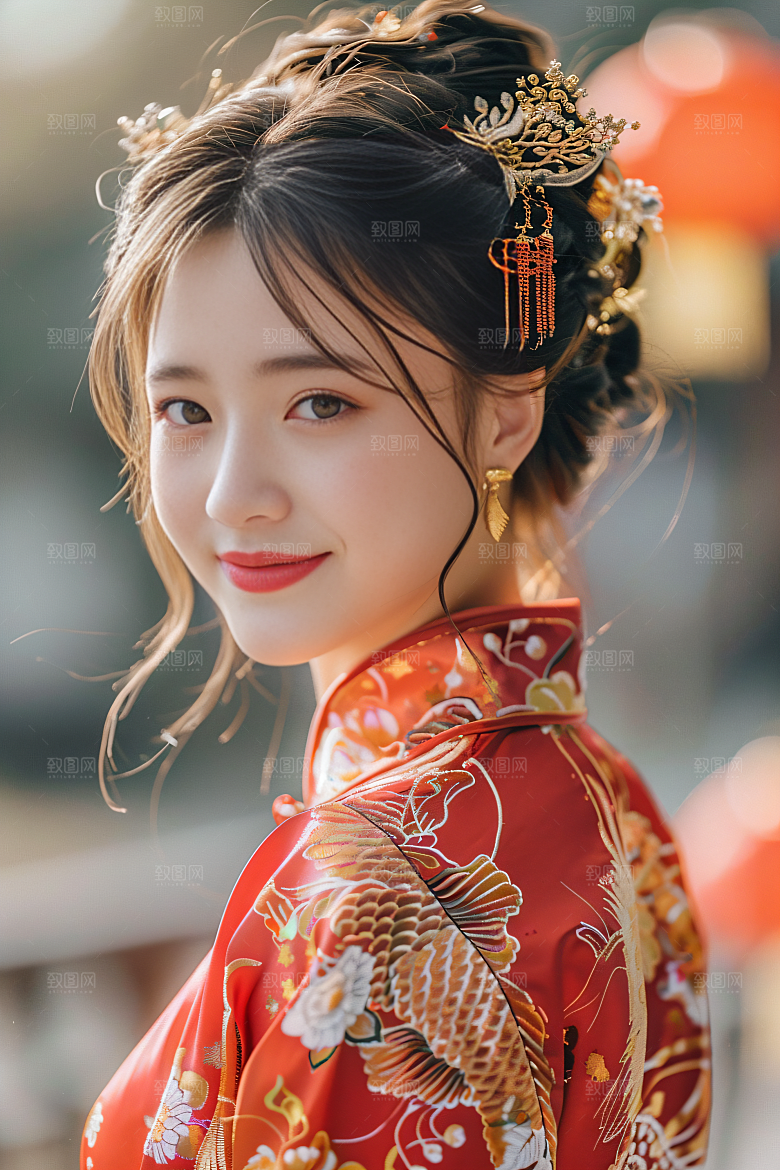锦鲤汉服美女人像优雅素材