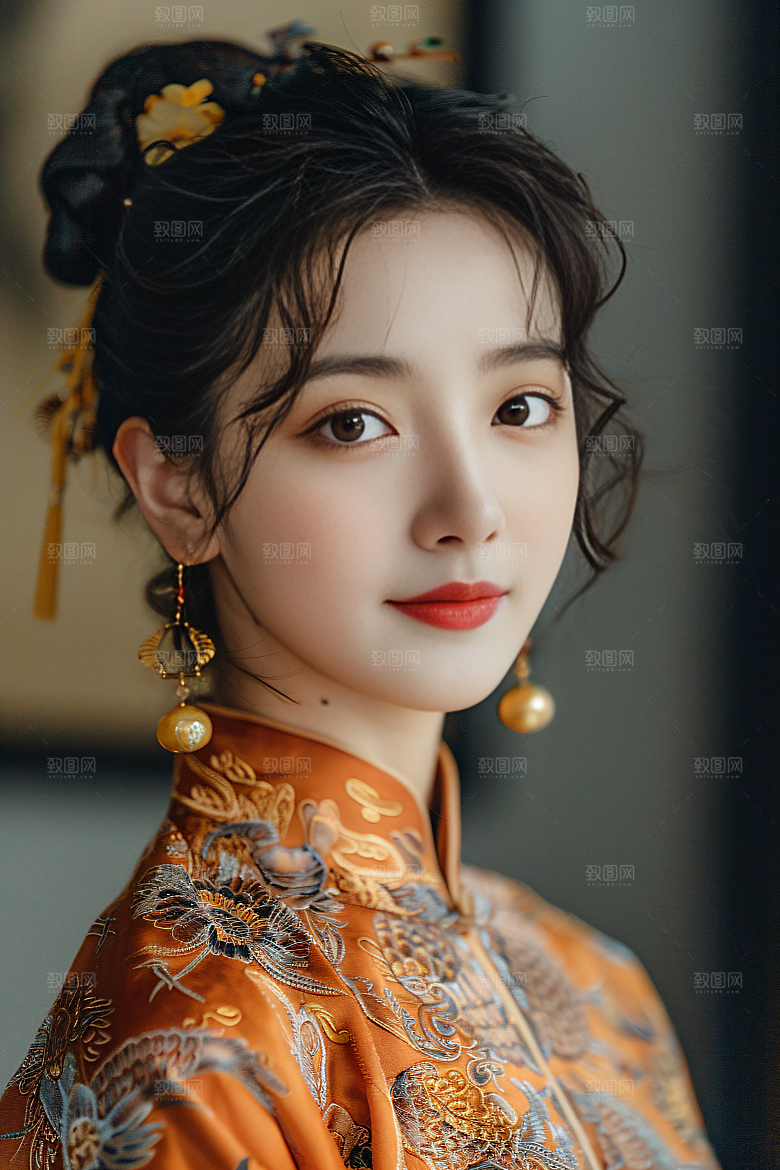 锦鲤汉服美女优雅高清素材