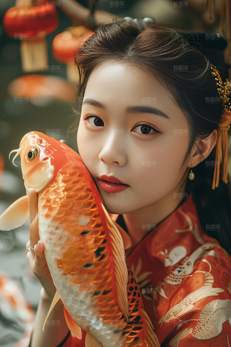 锦鲤汉服美女古风中国风素材