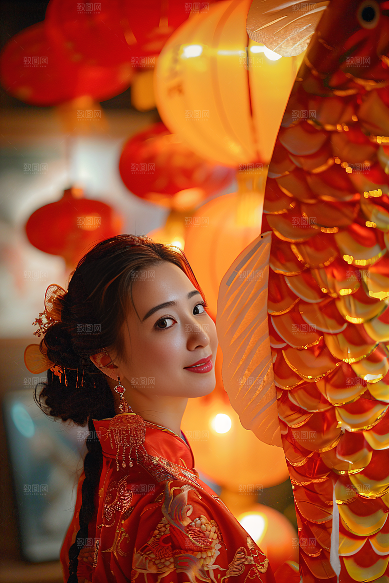 锦鲤汉服美女精致金鱼素材
