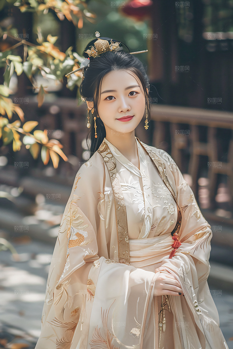 锦鲤汉服美女人像古风素材