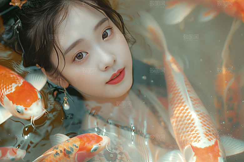 锦鲤汉服美女人像高清素材
