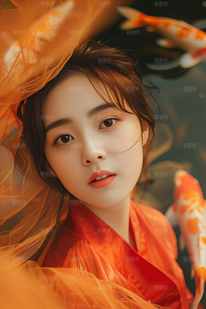 锦鲤汉服美女肖像人像素材