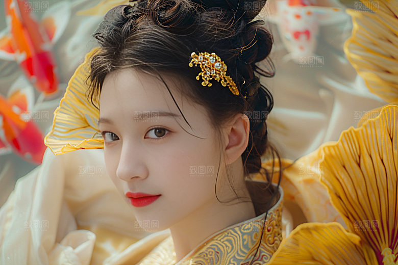 锦鲤汉服美女中国风金鱼素材