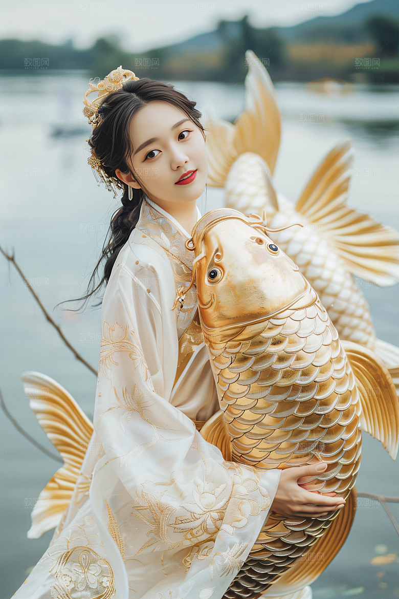锦鲤汉服美女古风高清素材