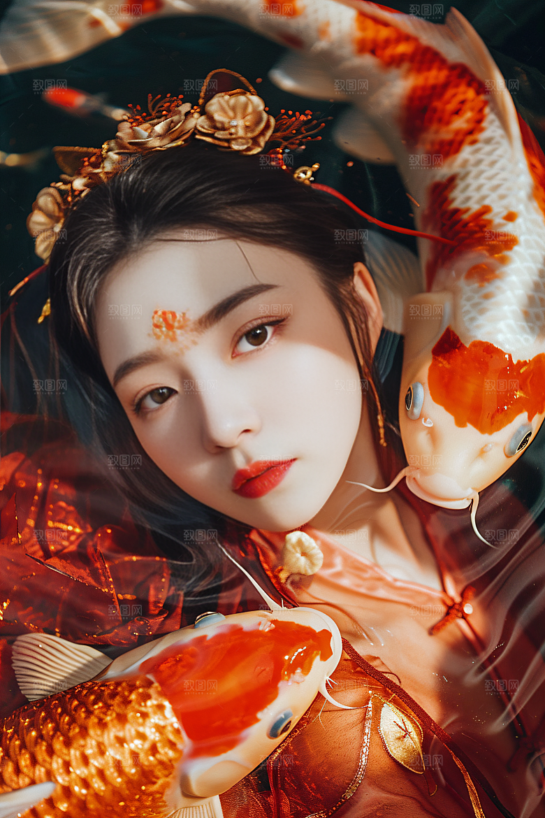 锦鲤汉服美女优雅肖像素材