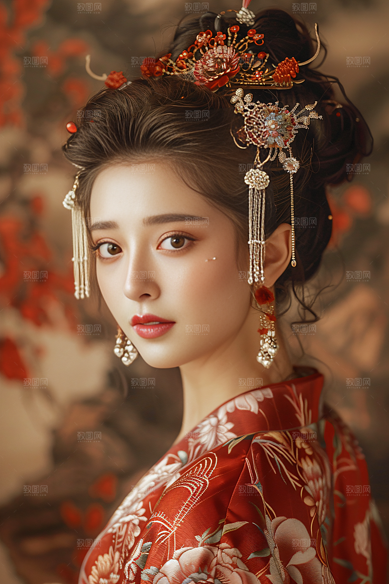锦鲤汉服美女古风唯美素材