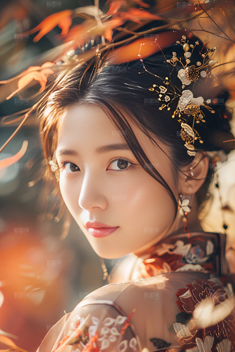 锦鲤汉服美女金鱼高清素材