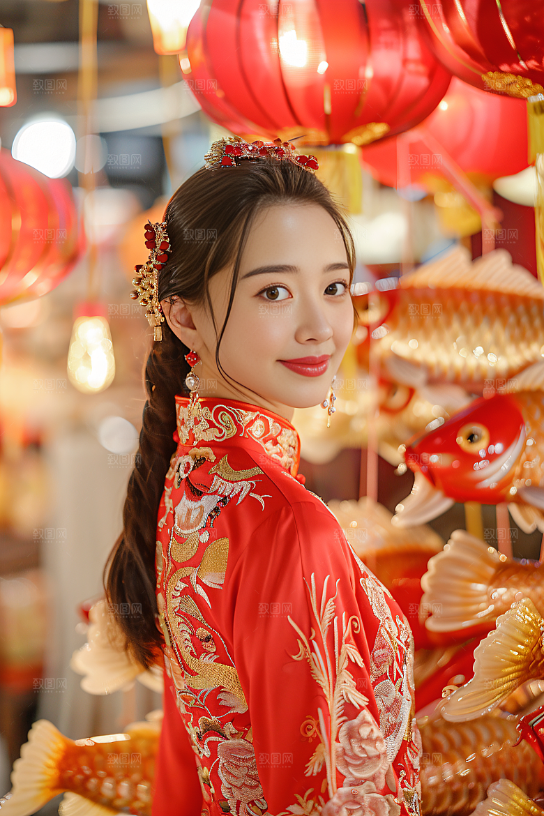 锦鲤汉服美女古风金鱼素材