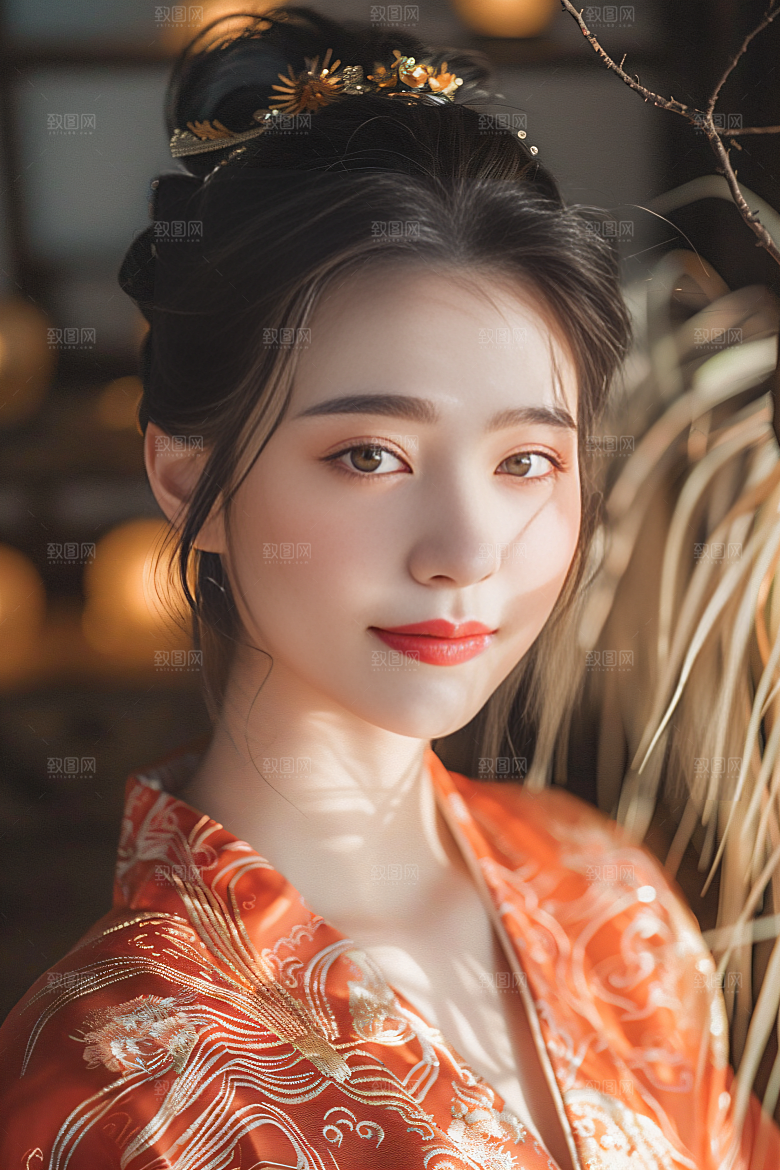 锦鲤汉服美女肖像人像素材