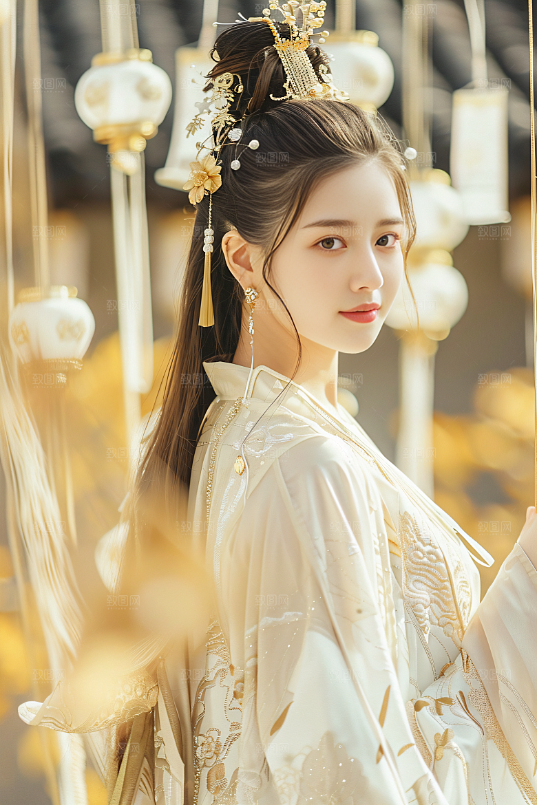 锦鲤汉服美女高清金鱼素材