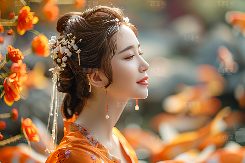 锦鲤汉服美女肖像精致素材