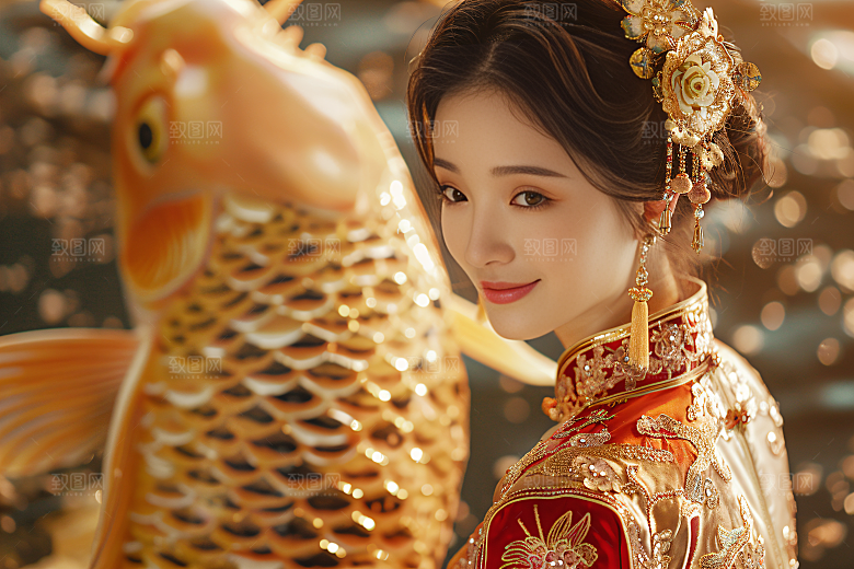 锦鲤汉服美女高清吉祥素材