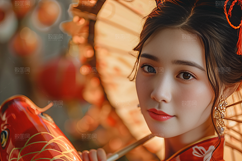 锦鲤汉服美女中国风精致素材