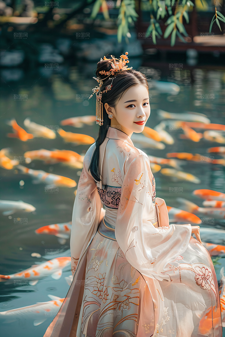锦鲤汉服美女肖像高清素材