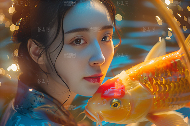 锦鲤汉服美女人像古风素材