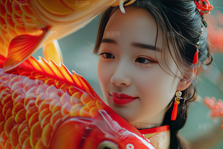 锦鲤汉服美女中国风人像素材