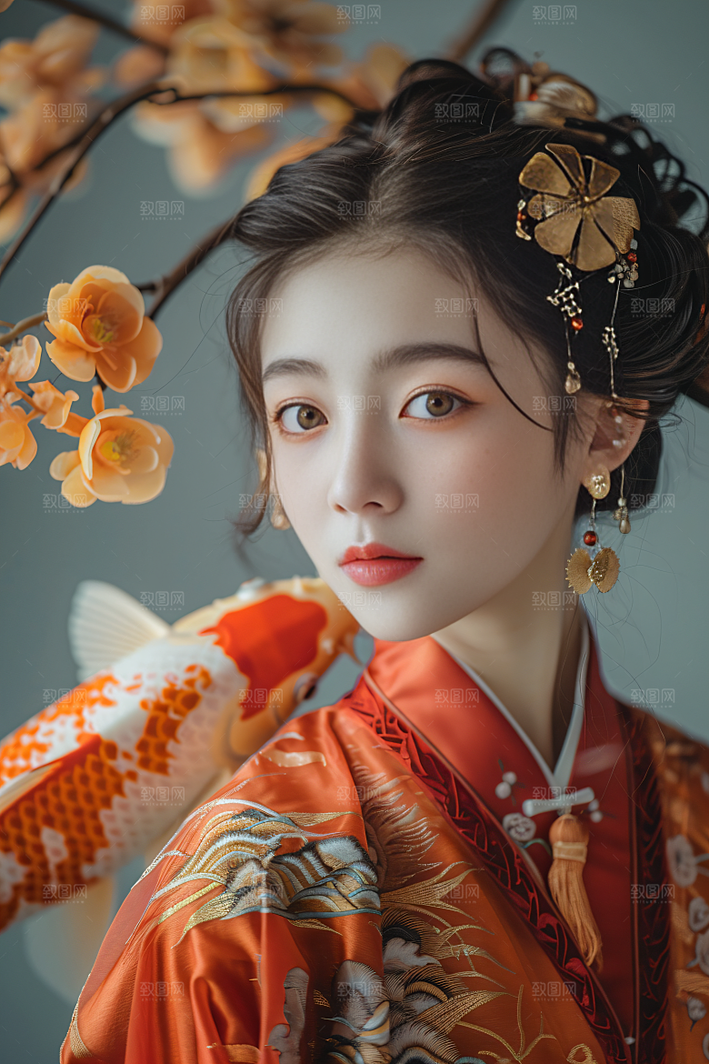 锦鲤汉服美女人像高清素材
