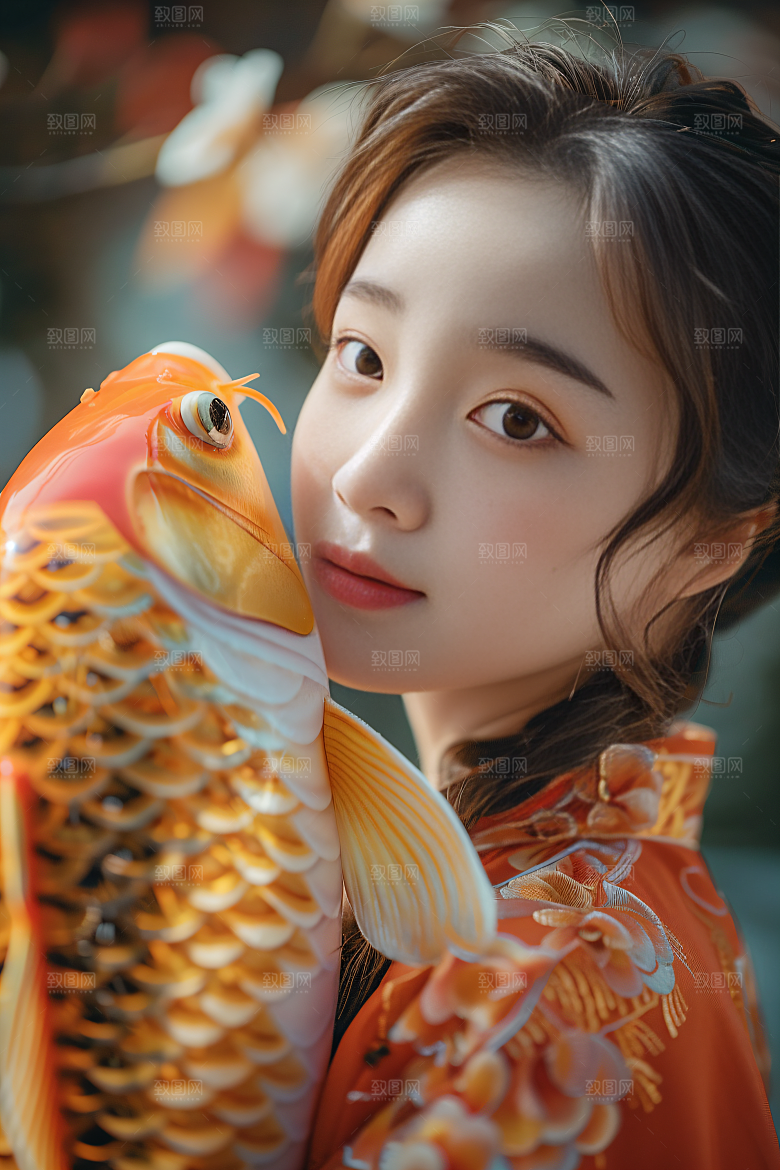 锦鲤汉服美女金鱼吉祥素材