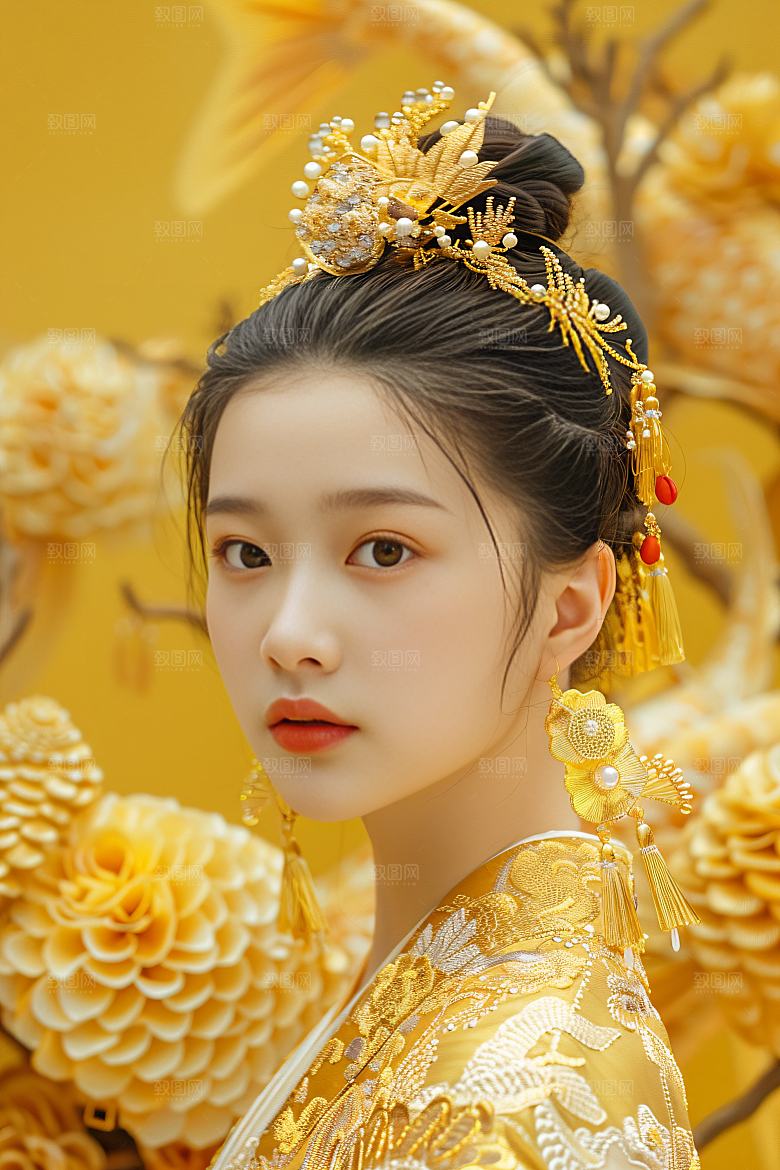 锦鲤汉服美女古风吉祥素材