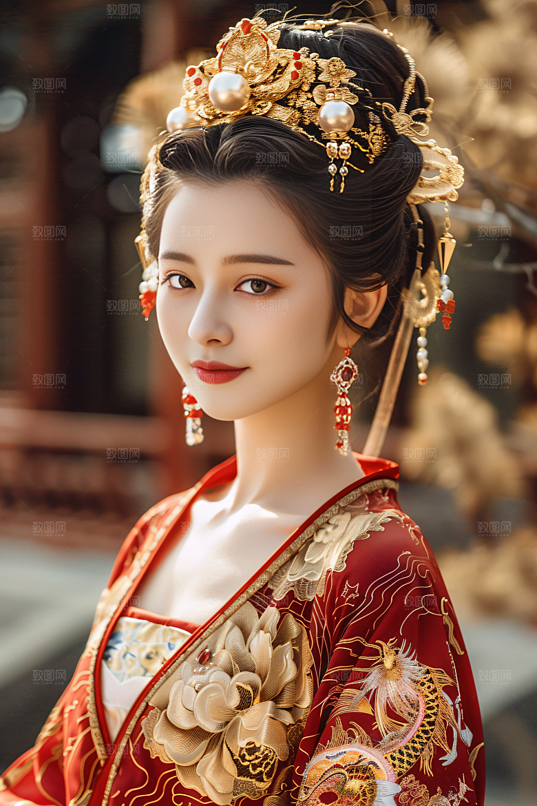 锦鲤汉服美女唯美肖像素材