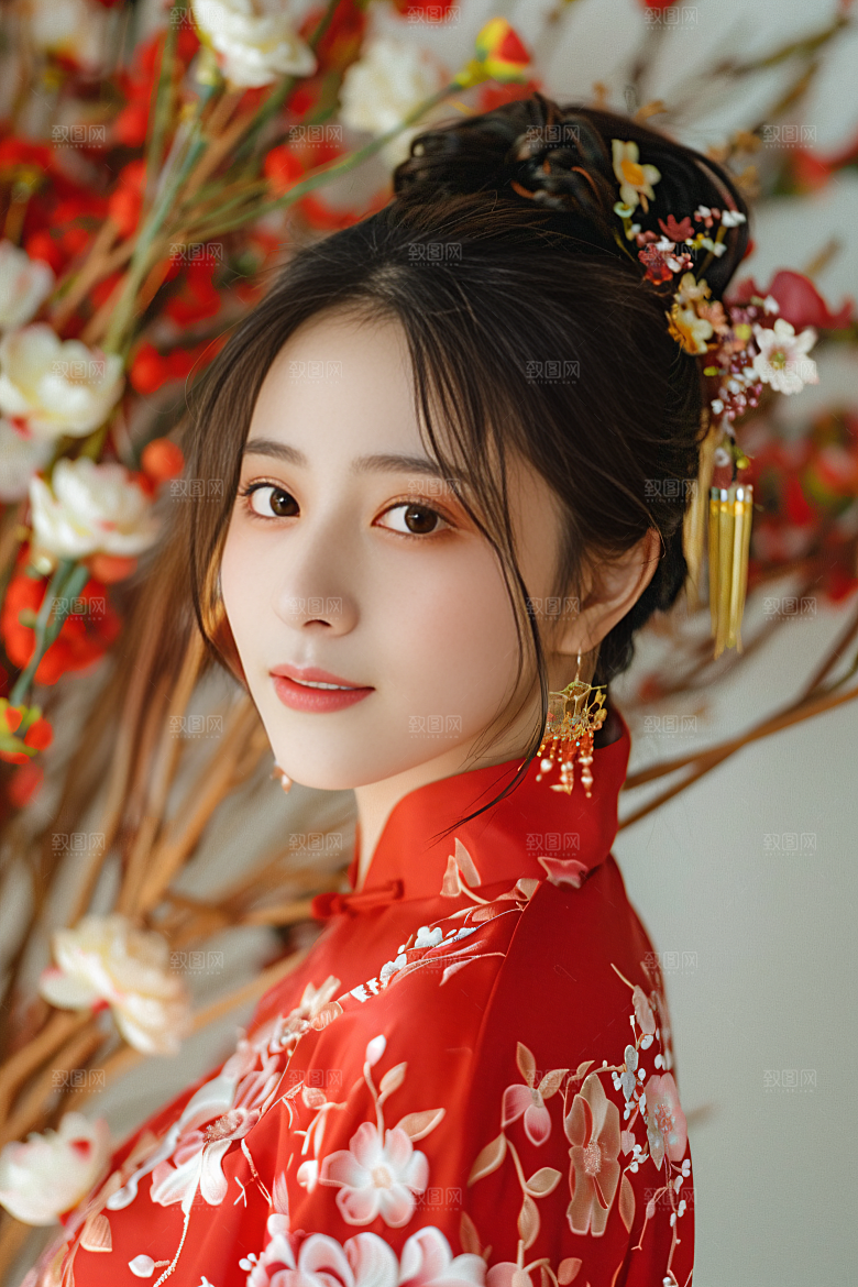 锦鲤汉服美女吉祥优雅素材