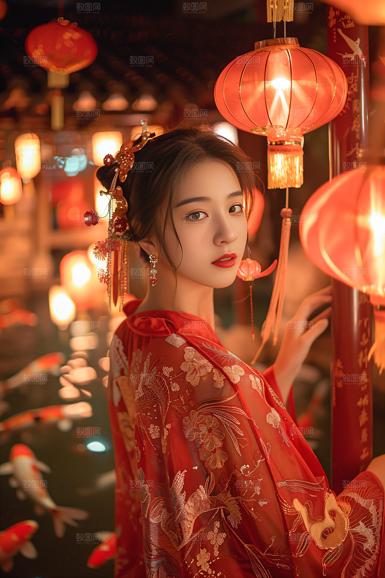 锦鲤汉服美女人像肖像素材