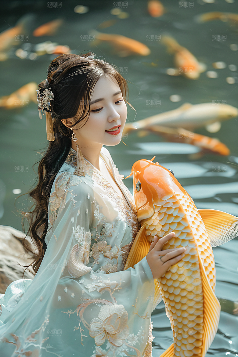 锦鲤汉服美女传统中国风素材