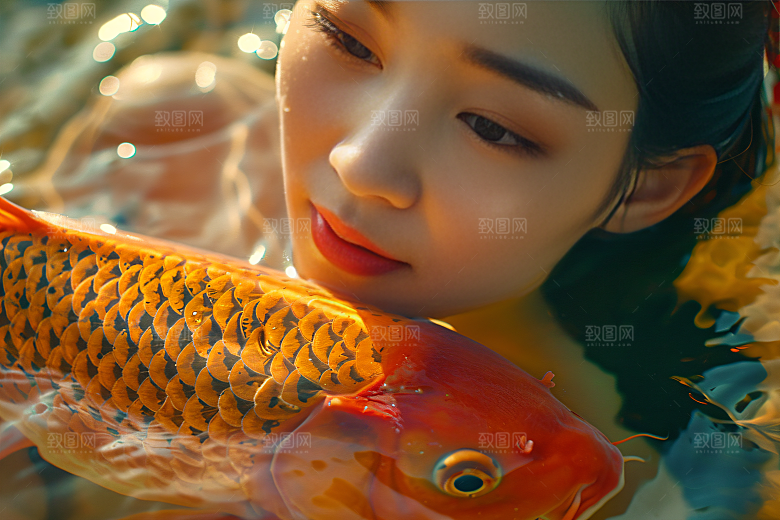 锦鲤汉服美女古风金鱼素材