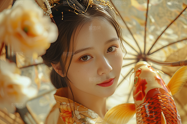 锦鲤汉服美女肖像人像素材
