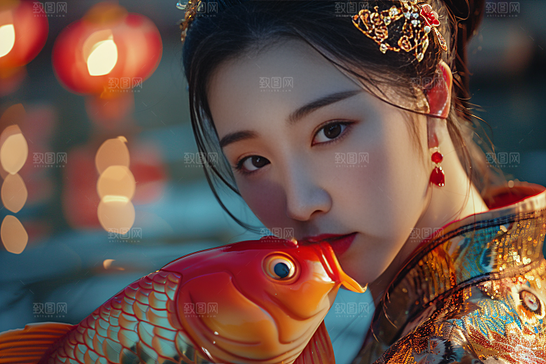 锦鲤汉服美女人像肖像素材