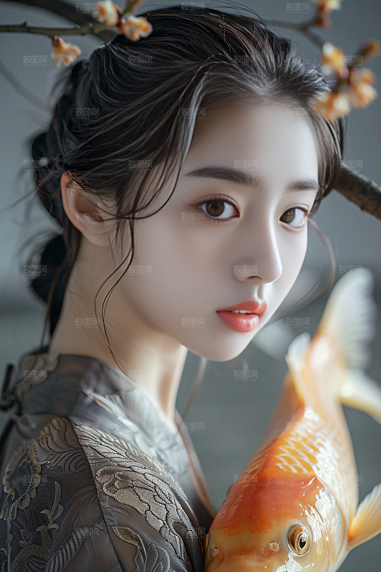 锦鲤汉服美女古风古风素材