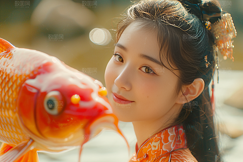 锦鲤汉服美女人像肖像素材
