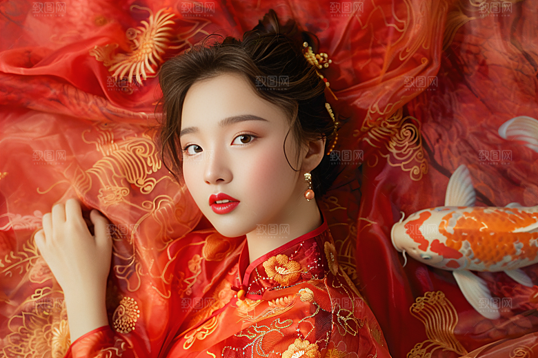 锦鲤汉服美女精致古风素材